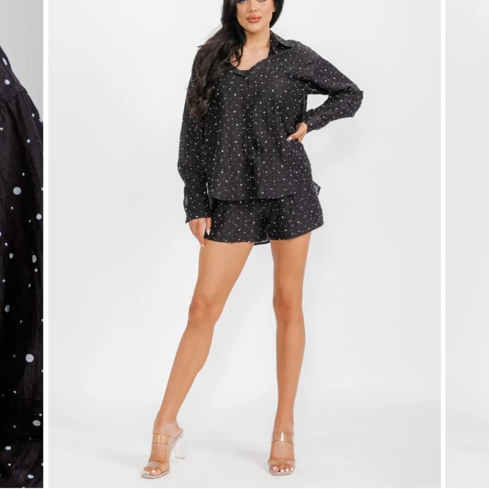 Micro Polka Dot Top and Short Set in Black